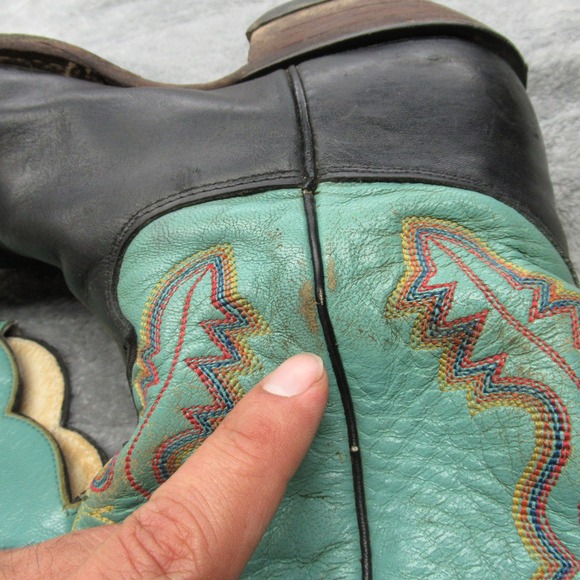 Justin Western Boots Womens 8 B Turquoise Leather Cowboy Pull-On‎ VTG UAS Rare - Picture 11 of 16